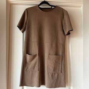 ZARA Short Sleeve Pocket Dress Brown